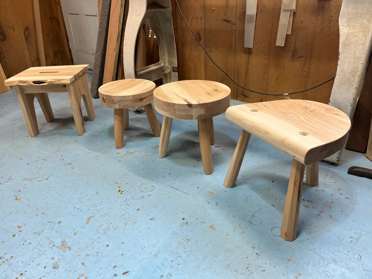 HandcrafTed wooden stool made from salvaged hardwood